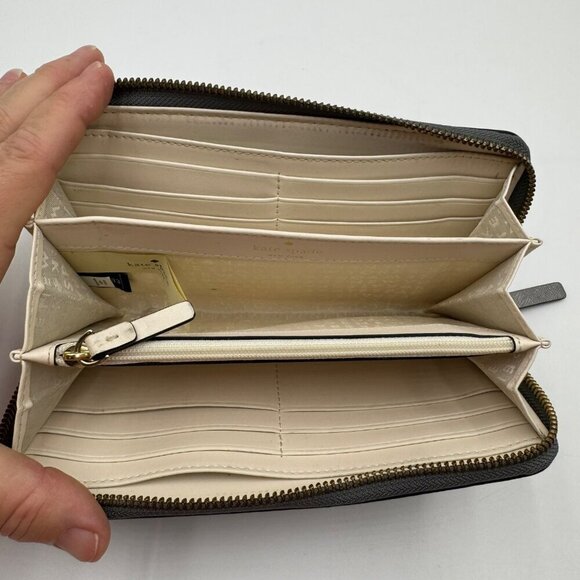 Kate Spade New York Gray Leather Zip-Around Wallet With 12 Card Slots & Interior - Picture 5 of 14